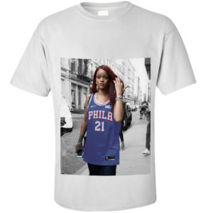 Rihanna in Embiid Jersey - White Tee